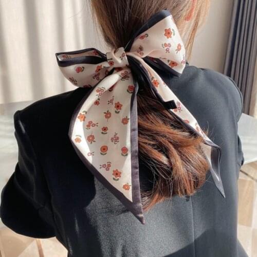 MoriBty Floral Women Silk Scarf Neckerchief Spring-Summer Skinny Neck Ties Bag Wraps Foulard Femme Luxury Hair Ribbon Headscarf
