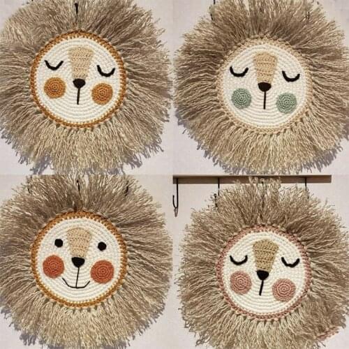 Cartoon Lion Tiger Hanging Decoration Nordic Hand Woven Lafite Thread Weaving Animal Head Ornament Children room Wall Hanging