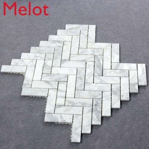 Polished white italian carrera marble herringbone mosaic Bianco carrara marble mosaic Carrara mosaic