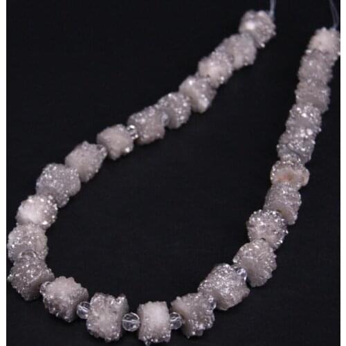 Approx26PCS/strand Silvers grey Titanium Natural Quartz Geode Drusy Column/Cylinder Nugget Bead,Raw Agates Crystal Druzy Pendant