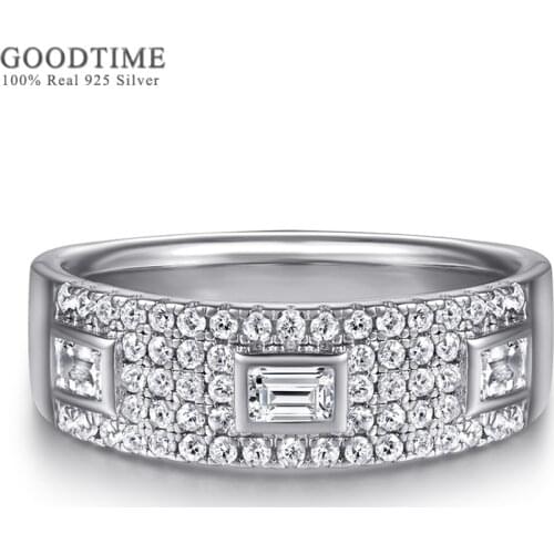 Luxury Women Ring Pure 925 Sterling Silver Zircon Rhinestone Engagement Wedding Ring Jewelry Accessories Gift For Party