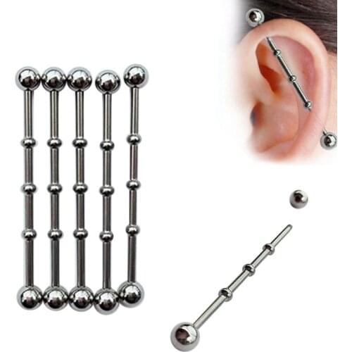 1PC 1.6*37mm Titanium Industrial Barbell Piercing Earrings 16G Long Bar Barbell Gem Top Removable Earring Punk Body Piercing