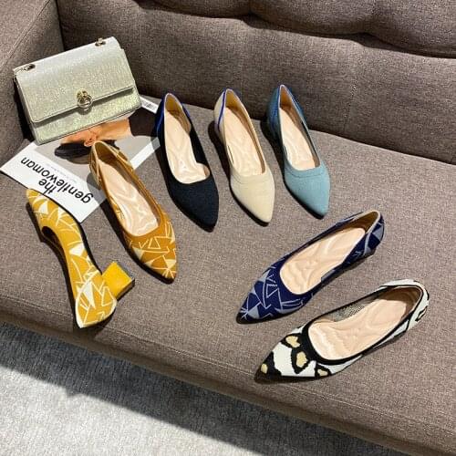 High-heeled Ladies Shoes Leopard-print Flying Woven Pointed Patchwork Thick Heel Shallow Mid-heel Woven High Heels Women