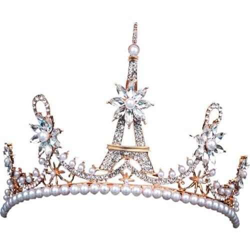 Gorgeous Eiffel Tower Rhinestone Tiara Crowns Hair Band Jewelry Women Crown Royal Bridal Tiara Hair Accessories Wedding