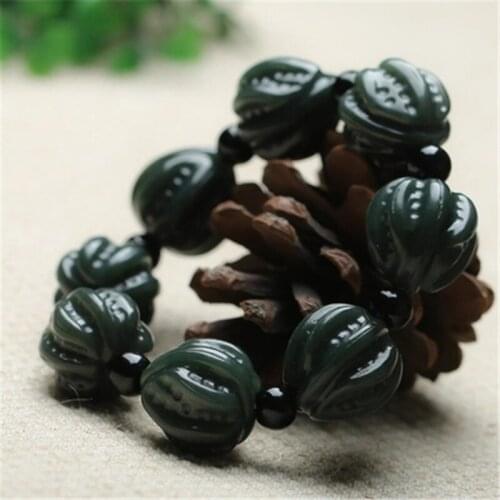 TOP QUALITY NATURAL HETIAN NEPHRITE WALUNT BEADS BRACELET GREEN HETIAN NEPHRITE WALUNT FORTUNE LUCKY GIFT FOR MEN JEWELLERY
