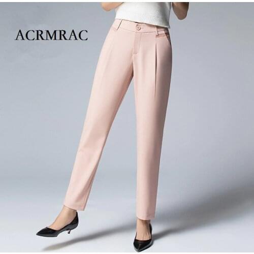 ACRMRAC Women Spring and autumn Solid color Simple High waist Loose Thin Harlan pants Pencil pants Ankle-Length Pants