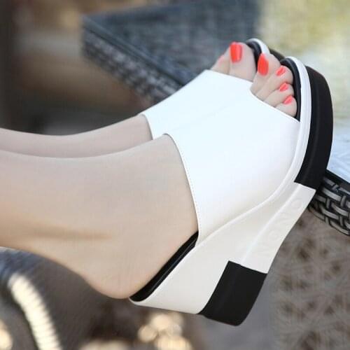 Women Genuine Leather Wedges Sandals 2021 Summer New Leather Procrastinates Sponge Thick Bottom Cool Outdoor Slippers