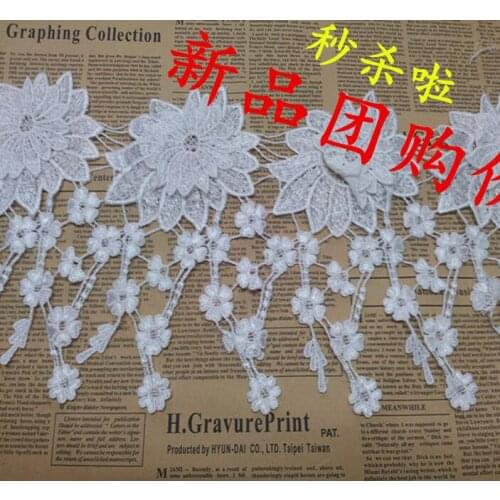 1 Yard 3D Flower Floral Venise Lace Hight Quality Tassel Lace Fabrics White Black Lace Trim 17CM Width