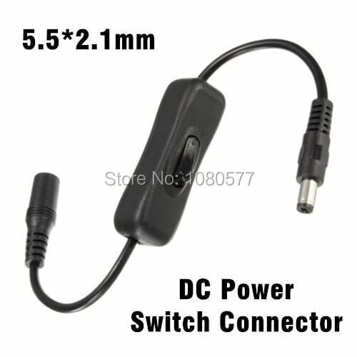 10pcs/lot 2.1x5.5mm for DC In Line Power Cable Connector Jack Wire With ON OFF Switch For LED Strip Light 12V 1A