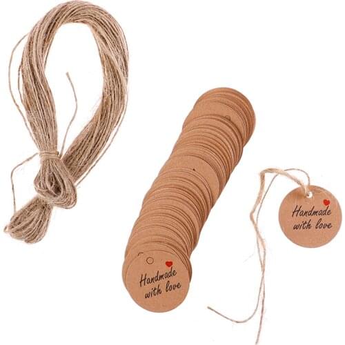 100pcs Thank you with Red Heart Kraft Gift Tags Wedding Party Paper Hang Tags Price Label Hang Tag Cards