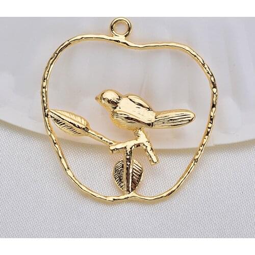 6PCS 35 *25 MM 24K Gold Color Brass Branch bird Charms Pendants High Quality Diy Jewelry Accessories