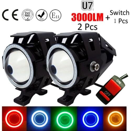 2PCS 125W 12V Motorcycle Headlight 3000LM Upper Low Beam Flash U7 LED Driving Moto Fog Spot Head Light Motorbike Decorative Lamp