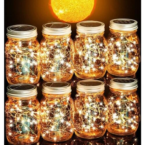20 LEDs Fairy Light Solar For Mason Jar Lid Insert Color Changing Garden Decor Christmas Lights Outdoor Wedding Decor