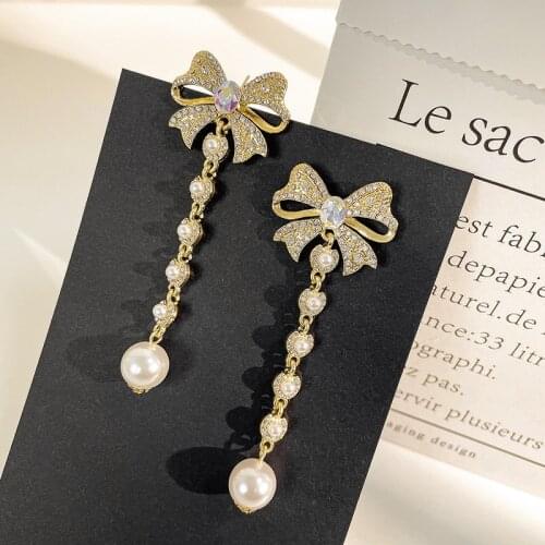 2021new Arrival Trendy Bowknot Women Dangle Earrings Bow Pearl Earrings Long Tassel Korean Elegant Fashion Female Jewelry