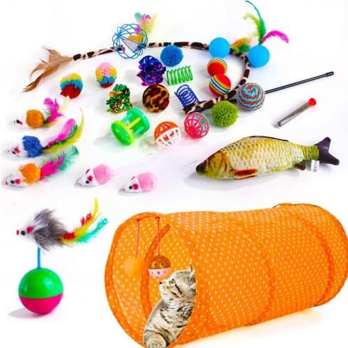 28Pcs Cat Toys Kit Pack Funny Cat Stick Sisal Mouse Bell Ball Cat Supplies Plastic Colorful Cat Teaser Toy Pet Supplies Puppy