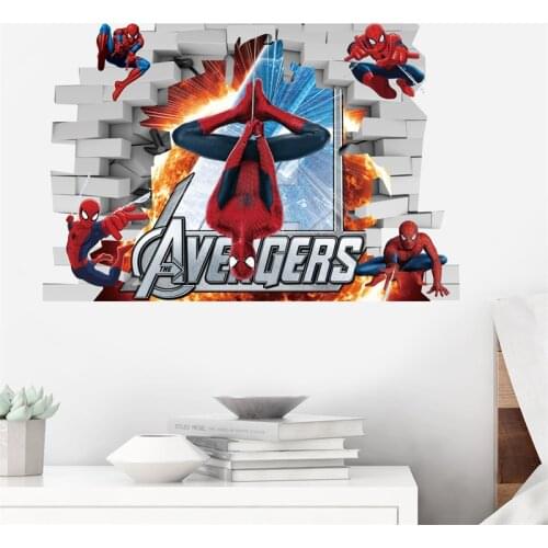 3D Spider Man Wall Stickers For Teens Rooms Marvel Superman Classic Gesture Self Adhesive Wallpapers Murals Home Decoration