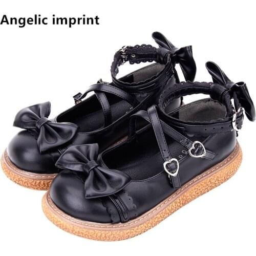 Angelic imprint woman mori girl lolita cosplay shoes lady low heels pumps women student college dress party shoes bows 35-40 4cm