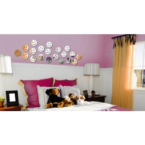 Free shipping 6x6cm kids home decorative wall mirror frame , smile kids 3D wall mirror frame, 20pcs per set