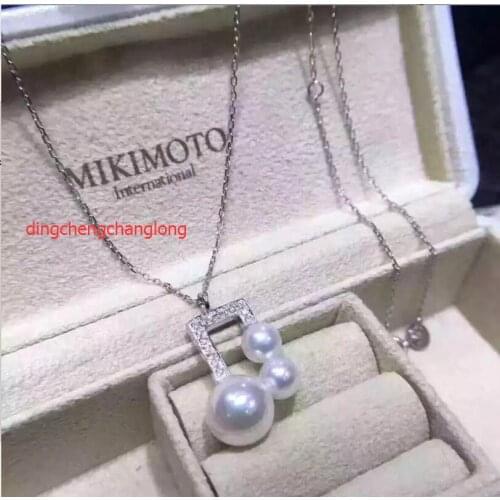 Free shipping >>>>noble jewelry Natural Akoya 5-6mm 9-10mm pearl pendant 18k solid gold chain