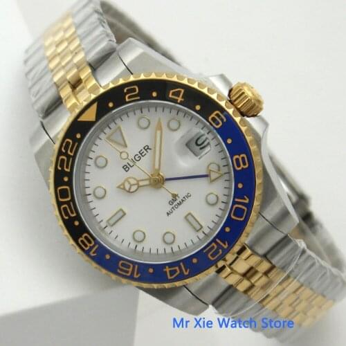 Bliger 40mm Automatic Mechanical Watch Men Business Sapphire Crystal GMT Watch Luminous Waterproof Calendar Wristwatch