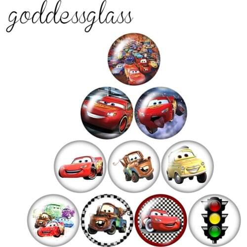 Disney Pixar McQueen Mater Jackson Matt 10pcs 12mm/18mm/20mm/25mm Round photo glass cabochon flat back Necklace Making findings