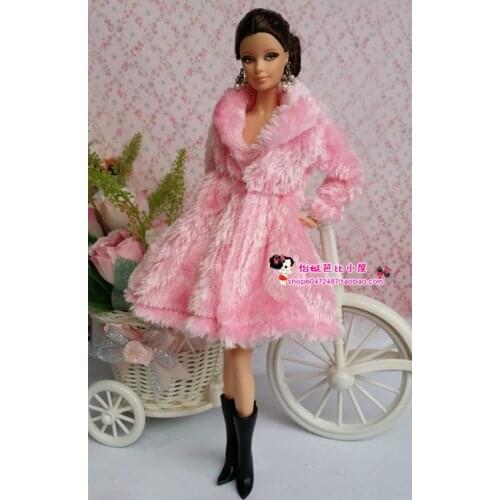 For robe barbie clothes Fur coat lot High Quality Fashion Outfit beautiful dress barbie original Fur coat accessories set