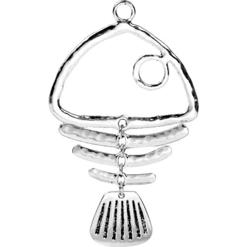 DoreenBeads Zinc Based Alloy Boho Chic Pendants Fish Bone Silver Color DIY Findings 11.5cm(4 4/8") x 6.8cm(2 5/8"), 1 Piece