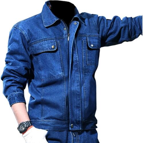 Qiu dong denim overalls suit mens cotton thickening wear-resisting hot labor insurance proof clothes overhaul welder