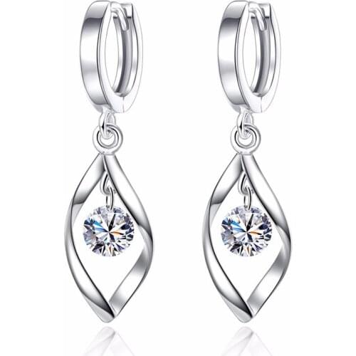 Elegant Earrings Women Fashion Twist Design Cubic Zirconia Crystal Earrings Ladies Female Stylish Brides Wedding Jewelry Gift