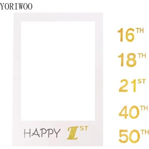 YORIWOO 1st 18th 21st 30th 50th Photo Booth Frame Happy Birthday Party Decorations Adult Photobooth Props Backdrop Baby Birthday