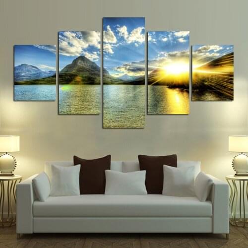 Hot Sale Modern Mountain And River Landscape Canvas Painting Wall Art Spectacular Sunshine Wall Picture For Living Room FA44