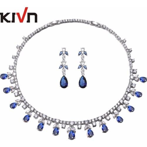 KIVN Fashion Jewelry Sets Blue CZ Cubic Zirconia Earring Necklace Bridal Wedding Jewelry Sets for Womens Girls Birthday Gifts