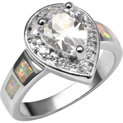 White Fire Opal With White Crystal Zircon 925 Sterling Silver Ring Beautiful Jewelry Size 6 7 8 9 10 R1413
