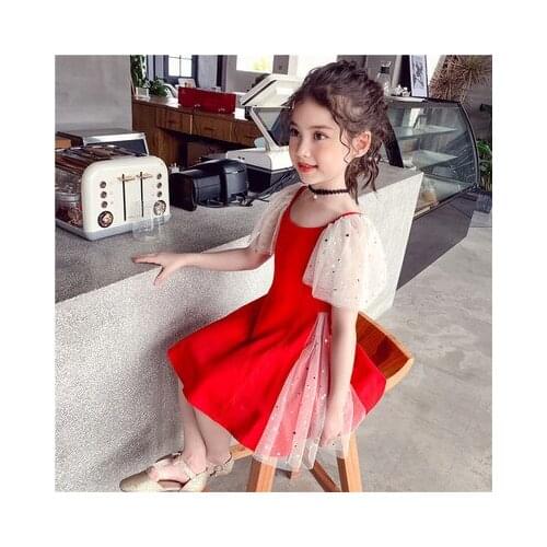 5-10 years old girl summer dress new fashion childrens net red dress girl of stitching chiffon princess dress