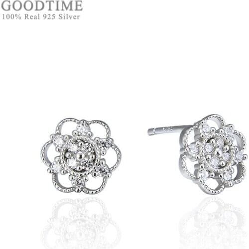 Trendy Women Earring Pure 925 Sterling Silver Earrings Individual Hollowed Out Zircon Flower Stud Earrings For Girl Lady Party