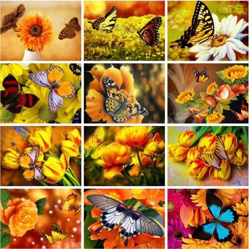 HUACAN DIY Decor Diamond Painting Butterfly Square/round Diamond Embroidery Mosaic Animal Flower Room Decor