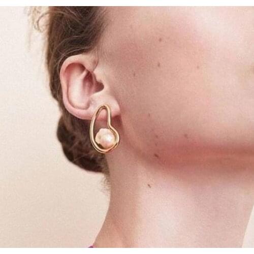 New Arrival Favorite Pearl Simple Earrings White Baroque Genuine Freshwater Pearls Gold Color Fine Jewelry Classic Lady Gift