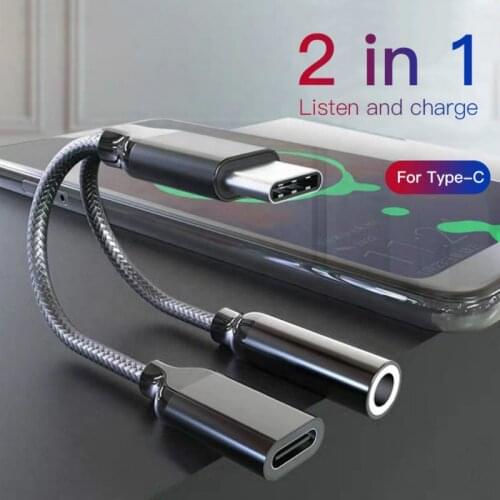 2 In 1 Lightning USBC To 3.5mm AUX Audio Type-C 8 Pin Audio Charge Converter Adapter Splitter For Iphone Xiaomi Type-C Convertor