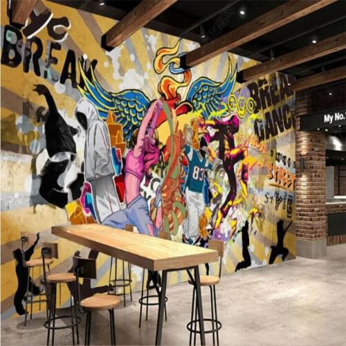 Custom Hip Hop Street Dance Wall Paper 3D Personality Graffiti Music Bar Dance Room Decor Mural Wallpaper 3D Papel De Parede 3d