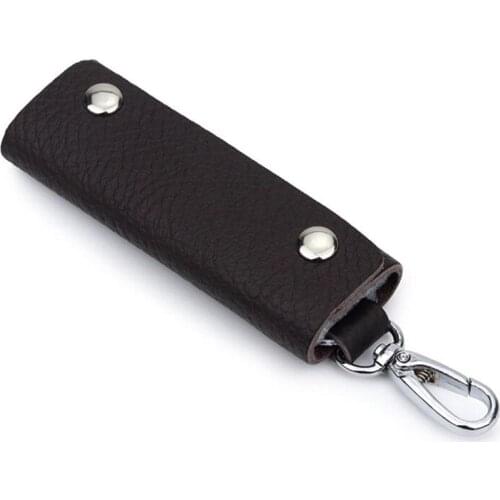 Portable Key Case High Quality Leather Double Snap Button Handmade Durable Simple Solid Color Practical Key Case