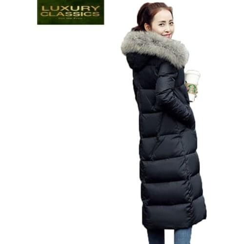 Winter 2021 Duck New Down Jacket Women Long Coat Female Parkas Warm natural Raccoon Fur High Quality Outwear LX1256