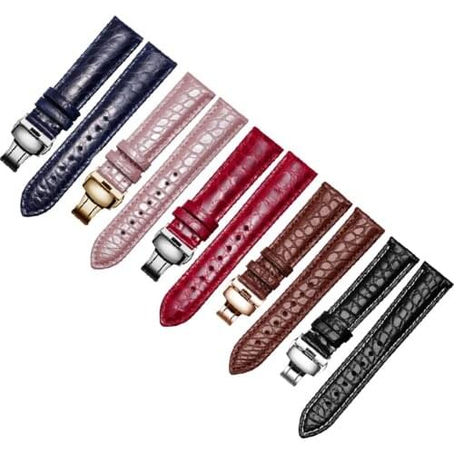 Crocodile leather strap 14 15 16 17 18 19 20 21 22 23 24mm black brown red blue bracelet with butterfly buckle for men and women