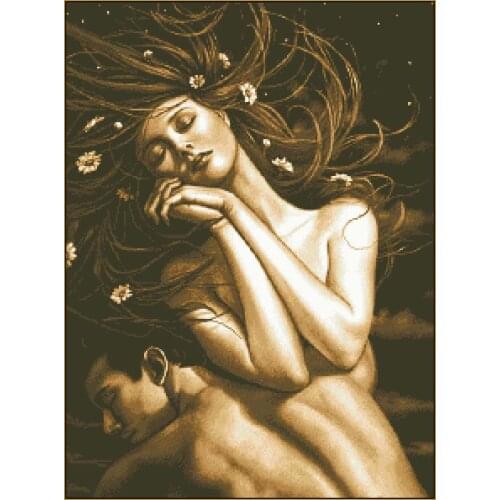 Romantic Nostalgic Couples Woman Embrace Top Quality Embroidery Needlework 14CT Unprinted Cross Stitch Kits DIY Handmade Decor