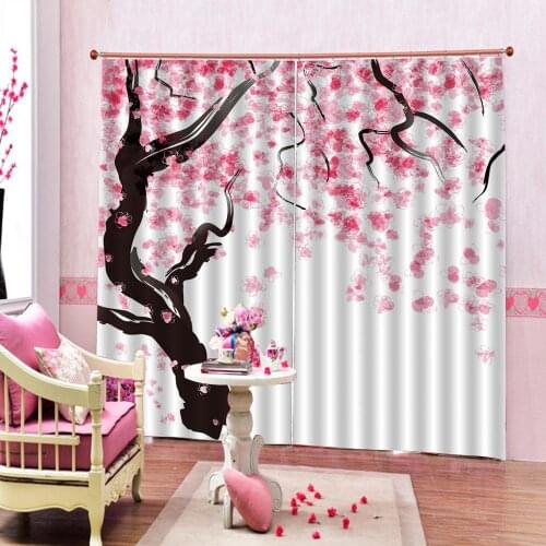 Pink curtains grils tree curtain Customized size Luxury Blackout 3D Window Curtains For Living Room