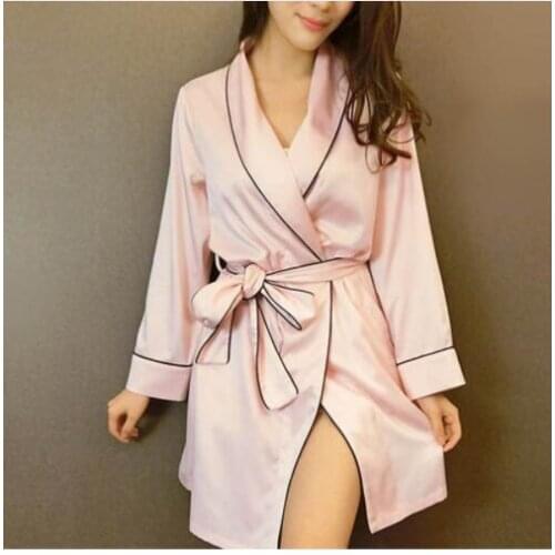 Pink Satin Robe Sexy Peignoir Femme Soie Satin Robes Women Silk Robes For Women Pijamas Batas De Seda Peignoir Kimono Rob