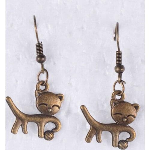 18*19MM Antique bronze vintage kawaii cat kitten earrings for women earing metal alloy drop dangle earring jewelry fashion