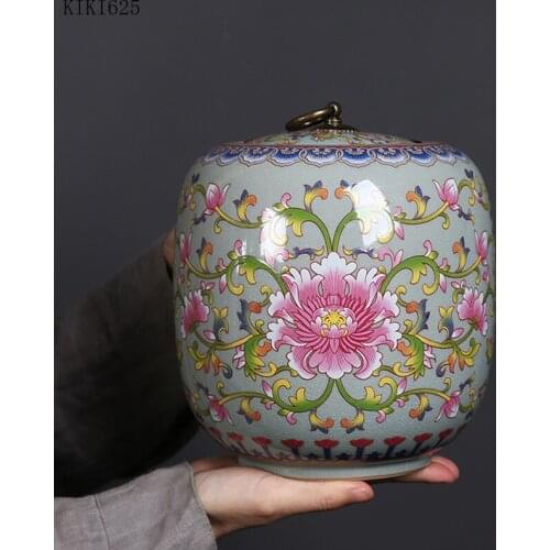 Modern Ceramic Painted Storage Jar with Lid Copper Ring Sealed Tea Tin Large-capacity Candy and Sundries Storage Jar Home Decor