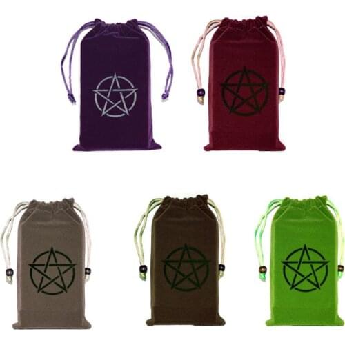 Velvet Pentagram Tarot Storage Bag Board Game Card Embroidery Drawstring Package H4GF