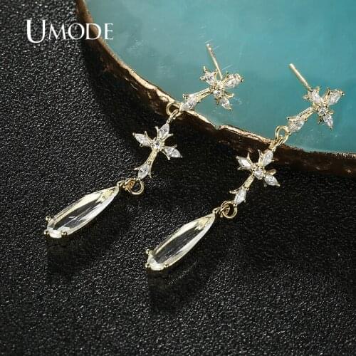 UMODE Newest CZ Earring Zirconia Crystal Flowers Drop Earrings for Elegant Women Bridal Wedding Jewelry Accessories Gift UE0709