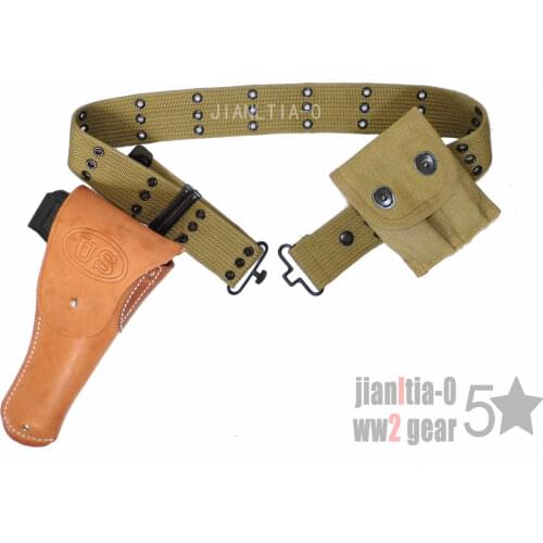 WWII WW2 US ARMY 1911 HOLSTER WITH AMMO POUCH WEBBING BELT FULL SET WORLD WAR II SOLDIER MILITARY WAR REENACTMENTS EQUIPMENT